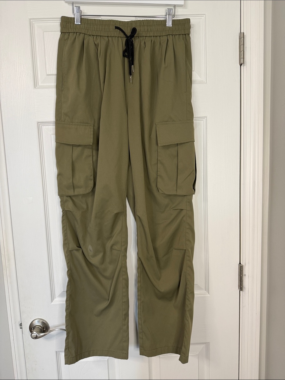Men's Olive Green Cargo Pants with Drawstring Waist 30” inseam